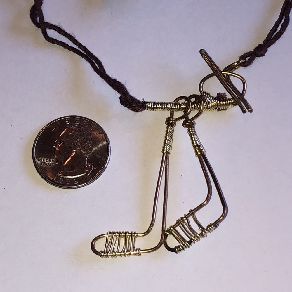 Wire Hockey Stick Brown Cord Boho Necklace - Picture 4 of 7